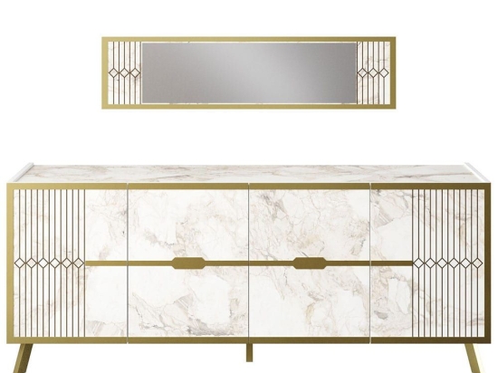 Μπουφές Με Καθρέπτη Frida (Σετ 2Τμχ) 788DEC4052 180x46x72cm White-Gold