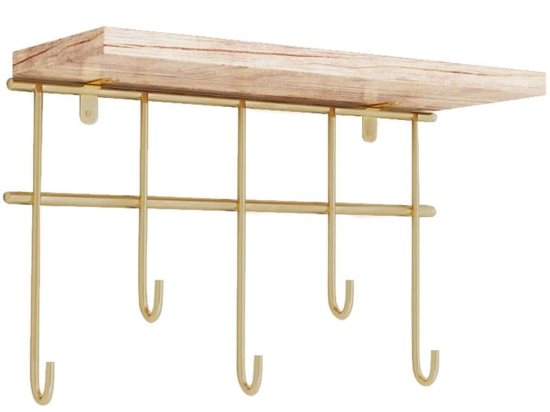 Ράφι Τοίχου Με Κρεμάστρες Dekoratif 498HFT1103 27x9x18cm Gold-Brown
