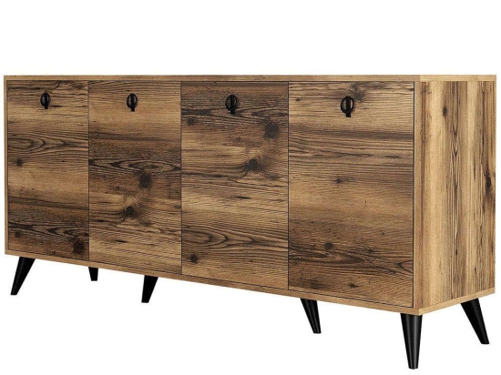 Μπουφές Elite 389MZA1132 180x45x80cm Walnut-Black Μοριοσανίδα, Μελαμίνη