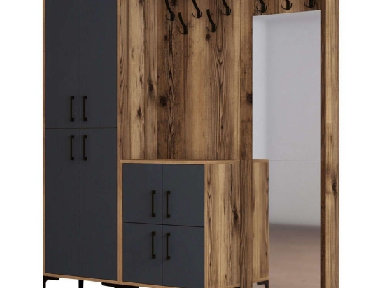 Έπιπλο Εισόδου Berlin 845HCT4213 180x35x200cm Walnut-Anthracite Μοριοσανίδα, Μέταλλο
