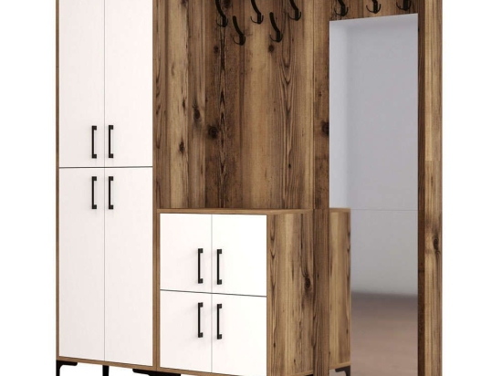 Έπιπλο Εισόδου Berlin 845HCT4214 180x35x200cm Walnut-White Μοριοσανίδα, Μέταλλο