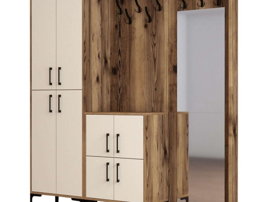 Έπιπλο Εισόδου Berlin 845HCT4217 180x35x200cm Walnut-Cream Μοριοσανίδα, Μέταλλο