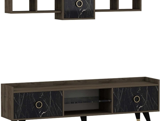 Σύνθεση Τηλεόρασης Rosa 382NRC1117 180x35x52cm Marble Effect Black