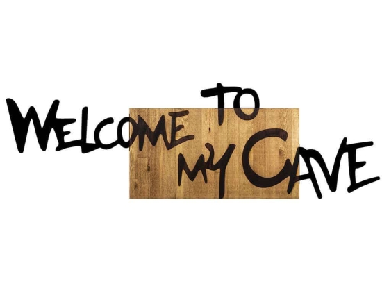 Διακοσμητικό Τοίχου Welcome To My Cave 899SKL2177 128x3x39cm Walnut-Black Wallity Μέταλλο,Ξύλο