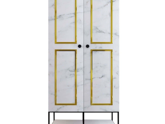 Ντουλάπα Δίφυλλη Martin 801CMY3438 84x50x200cm Marble Effect White-Gold Δίφυλλη
