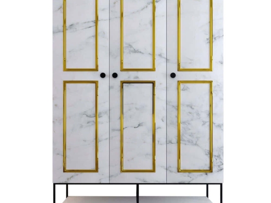 Ντουλάπα Τρίφυλλη Martin 801CMY3439 126x50x200cm Marble Effect White-Gold Τρίφυλλη
