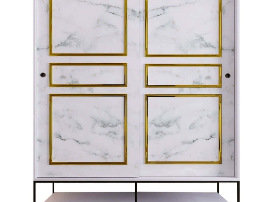 Ντουλάπα Δίφυλλη Martin 801CMY3444 150x57x200cm Marble Effect White-Gold Δίφυλλη