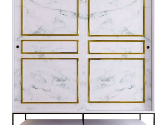 Ντουλάπα Δίφυλλη Martin 801CMY3445 190x57x200cm Marble Effect White-Gold Δίφυλλη