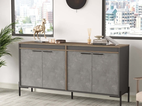 Μπουφές 956LCS1520 184x44,5x91,6cm Anthracite-Brown Μοριοσανίδα, Μέταλλο