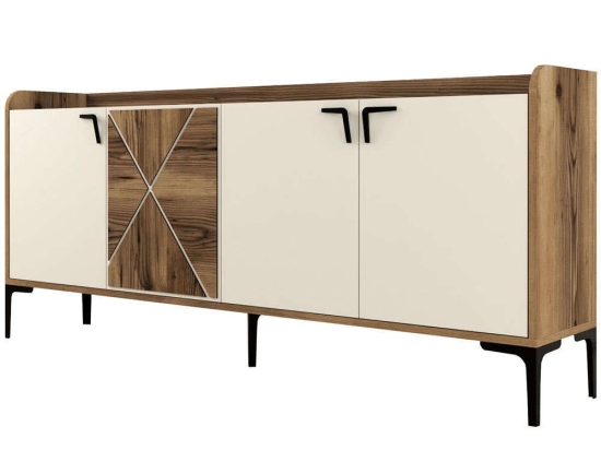 Μπουφές Venedik 845HCT5312 180x35x78cm Walnut-Cream Μοριοσανίδα, Μελαμίνη