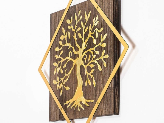 Διακοσμητικό Τοίχου Tree 899SKL2251 54x54cm Walnut-Gold Wallity Μέταλλο,Ξύλο