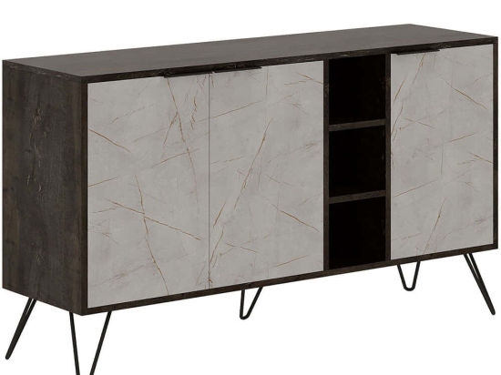 Μπουφές Clara 855DTE4226 142x35,6x83cm Stone Effect Grey-Dark Brown Μοριοσανίδα, Μελαμίνη