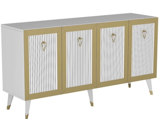 Μπουφές Bare 475OLV1737 150x40x80cm White-Gold Μοριοσανίδα, Μελαμίνη