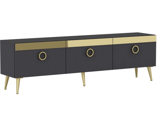 Έπιπλο Tηλεόρασης Safar 327ODS1126 150x30x45cm Anthracite-Gold