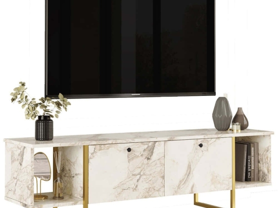 Έπιπλο Tηλεόρασης 956LCS1684 160x40x47,6cm Marble Effect White-Gold