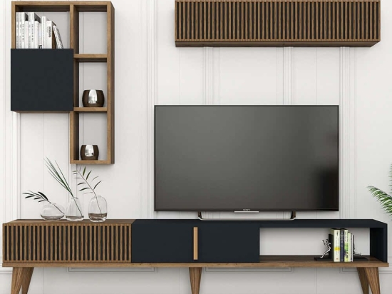 Σύνθεση Τηλεόρασης Milan 845HCT3111 180x35x40cm Walnut-Anthracite