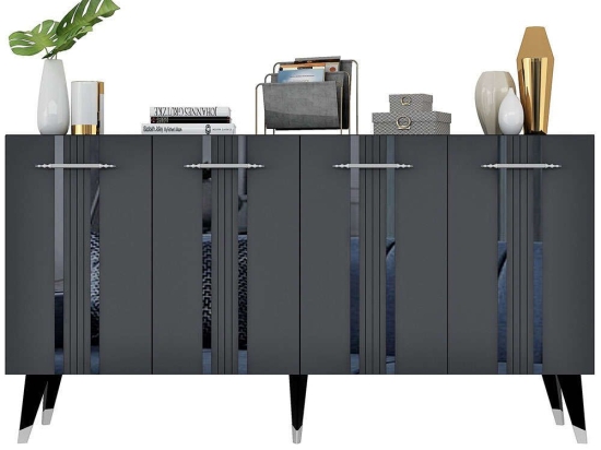 Μπουφές Asel 475OLV1742 150x40x80cm Anthracite-Silver Μοριοσανίδα, Μελαμίνη