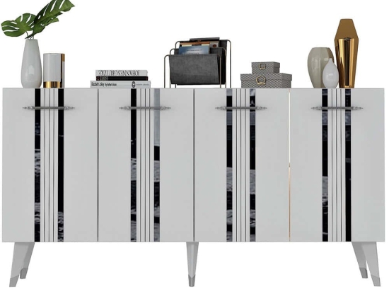 Μπουφές Asel 475OLV1744 150x40x80cm White-Silver Μοριοσανίδα, Μελαμίνη