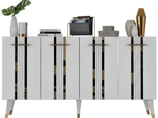 Μπουφές Asel 475OLV1745 150x40x80cm White-Gold Μοριοσανίδα, Μελαμίνη