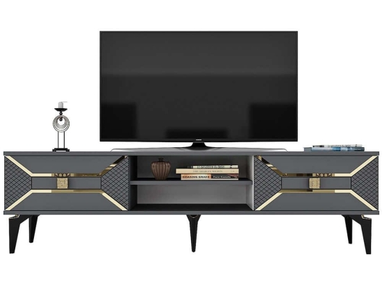 Έπιπλο Τηλεόρασης Yumedi 475OLV1158 150x30x50cm Anthracite-Gold
