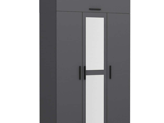 Ντουλάπα Τρίφυλλη Με Πατάρι Minar 506MNR2407 135x52x255cm Anthracite Τρίφυλλη
