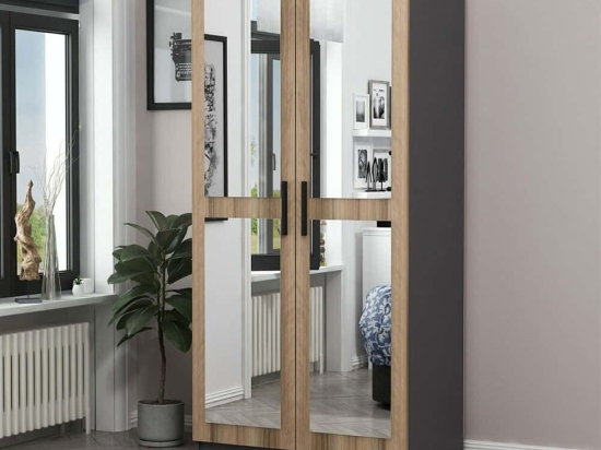 Ντουλάπα Δίφυλλη Kale 506MNR2155 90x52x210cm Anthracite-Oak Δίφυλλη