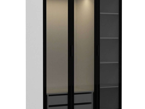 Ντουλάπα Τρίφυλλη Kale 506MNR2274 135x52x210cm White-Black Τρίφυλλη