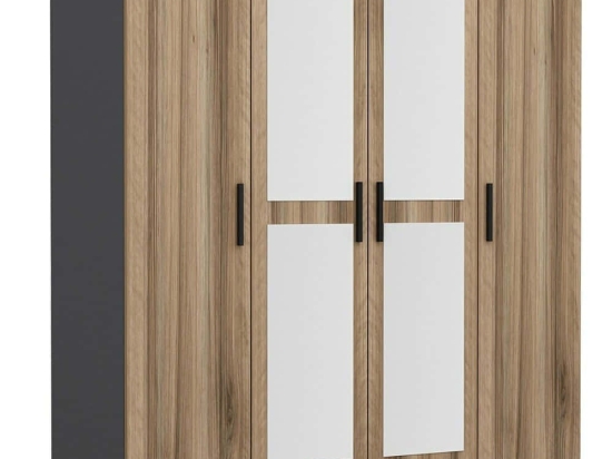 Ντουλάπα Τετράφυλλη Kale 506MNR2459 180x52x210cm Anthracite-Oak Τετράφυλλη