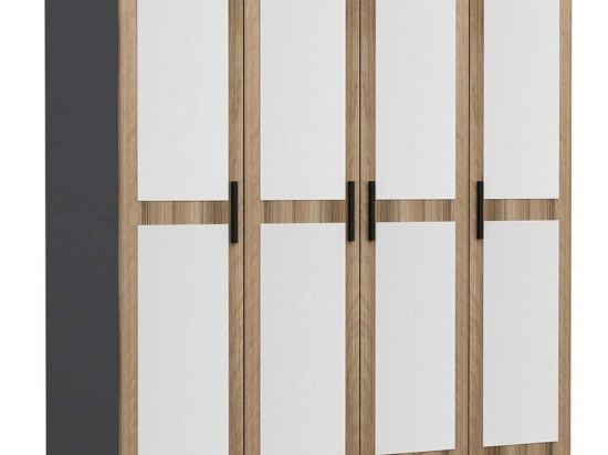 Ντουλάπα Τετράφυλλη Kale 506MNR2471 180x52x210cm Anthracite-Oak Τετράφυλλη