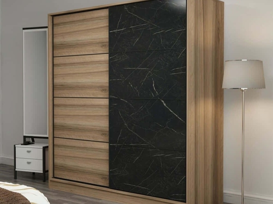 Ντουλάπα Δίφυλλη Kale 506MNR2538 180x60x210cm Marble Effect Black-Oak Δίφυλλη