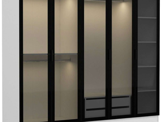 Ντουλάπα Πεντάφυλλη Kale 506MNR2589 225x52x210cm White-Black Πεντάφυλλη