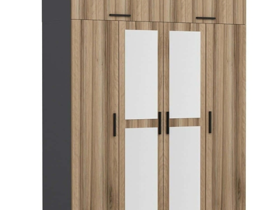 Ντουλάπα Τετράφυλλη Με Πατάρι Kale 506MNR2658 180x52x255cm Anthracite-Oak Τετράφυλλη