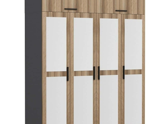 Ντουλάπα Τετράφυλλη Με Πατάρι Kale 506MNR2670 180x52x255cm Anthracite-Oak Τετράφυλλη