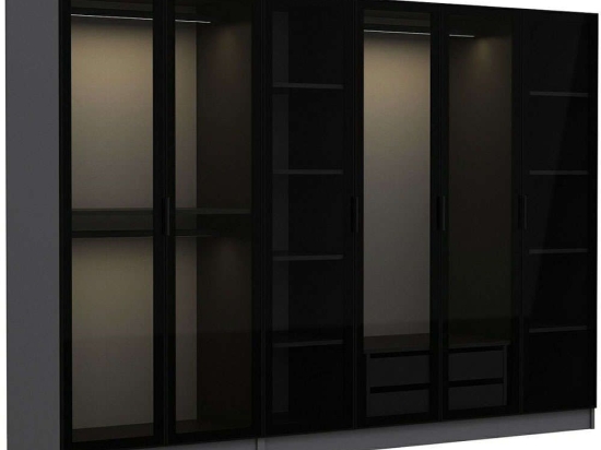 Ντουλάπα Εξάφυλλη Kale 506MNR2728 270x52x210cm Anthracite-Black Εξάφυλλη