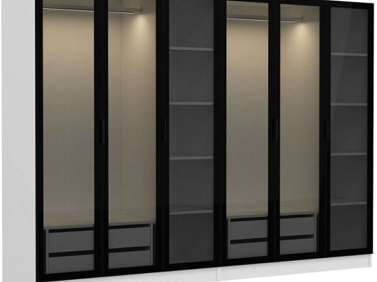 Ντουλάπα Εξάφυλλη Kale 506MNR2735 270x52x210cm White-Black Εξάφυλλη
