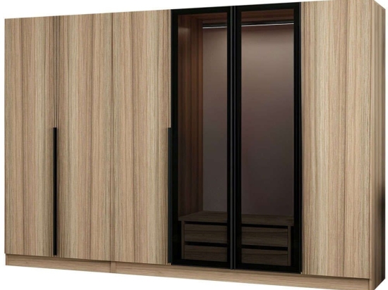 Ντουλάπα Εξάφυλλη Kale Plus 506MNR2857 270x52x210cm Oak-Black Εξάφυλλη