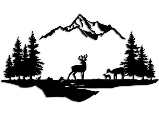 Διακοσμητικό Τοίχου Deer And Landscape (Σετ 2Τμχ) 891TNL3167 38x11/70x38cm Black Wallity Μέταλλο