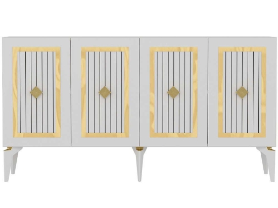 Μπουφές Nora 475OLV1756 150x40x79cm White-Gold Μοριοσανίδα, Μελαμίνη