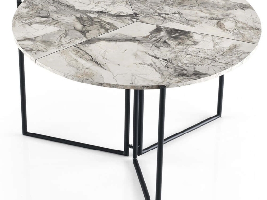 Τραπέζι Αναδιπλούμενο Yaprak 974NMB1518 Φ100x72cm Marble Effect White Μελαμίνη,Μέταλλο