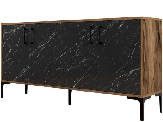 Μπουφές Kiev 845HCT5327 160x35x78cm Marble Effect Black-Walnut Μοριοσανίδα, Μέταλλο