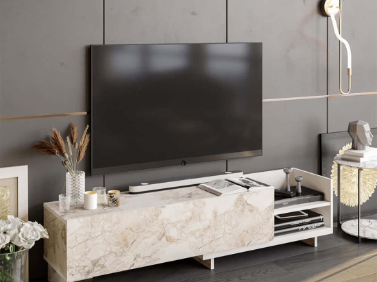 Έπιπλο Τηλεόρασης Parion 322RTC2452 165x41x35cm Marble Effect White