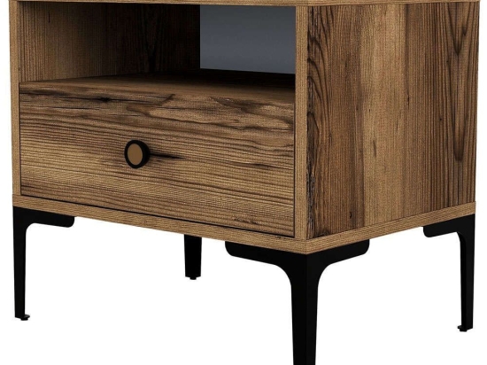Κομοδίνο Lizbon 845HCT2504 56x40x50,8cm Walnut-Black
