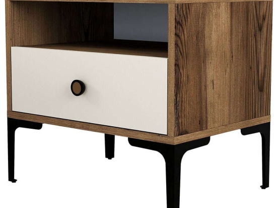 Κομοδίνο Lizbon 845HCT2505 56x40x50,8cm Walnut-Cream