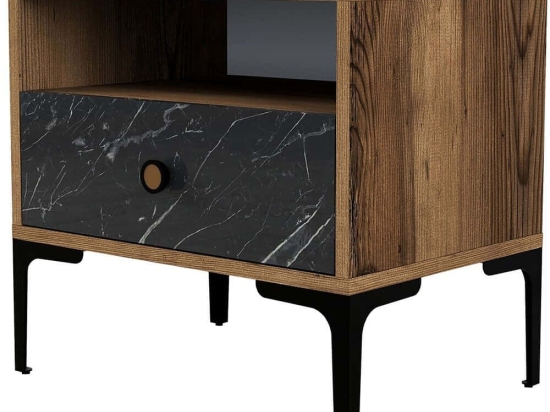 Κομοδίνο Lizbon 845HCT2506 56x40x50,8cm Marble Effect Black-Walnut