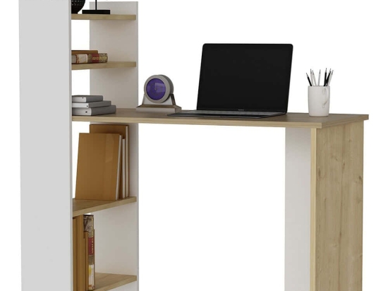 Γραφείο Με Βιβλιοθήκη Enna 475OLV1217 110x50x110cm Oak-White