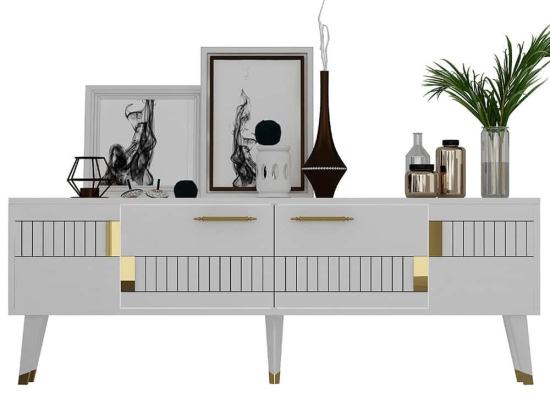 Έπιπλο Τηλεόρασης Moda 475OLV1435 150x35x53,2cm White-Gold