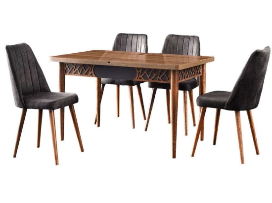 Τραπέζι Επεκτεινόμενο Mira 974NMB1528 130/160x80x75cm Walnut-Anthracite Πλαστικό,Μοριοσανίδα