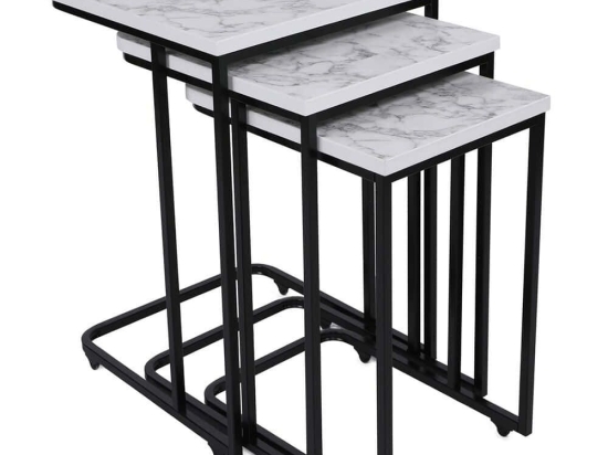 Ζιγκόν (Σετ 3Τμχ) 974NMB1236 41x46x48,8/36x44x53,8/31x42x59cm Marble Effect White-Black