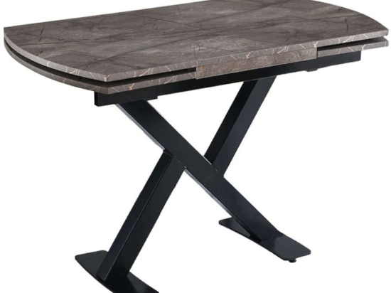 Τραπέζι Επεκτεινόμενο Viva 974NMB1542 120/180x80x75cm Marble Effect Mink-Black Μοριοσανίδα, Μέταλλο