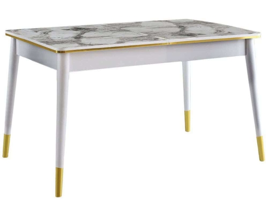 Τραπέζι Επεκτεινόμενο Flora 974NMB1549 146/181x90x78cm Marble Effect White-Gold Πλαστικό,Μοριοσανίδα